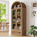 75' Tall Arched Kitchen Pantry Cabinet w Load-Bearing Steel Pipe,Modern Farmhouse Kitchens Storage Cabinet with Drawer and Glass Doors,Tall Arched Bookcase,Pantry Organizer for Living Room(Natural)