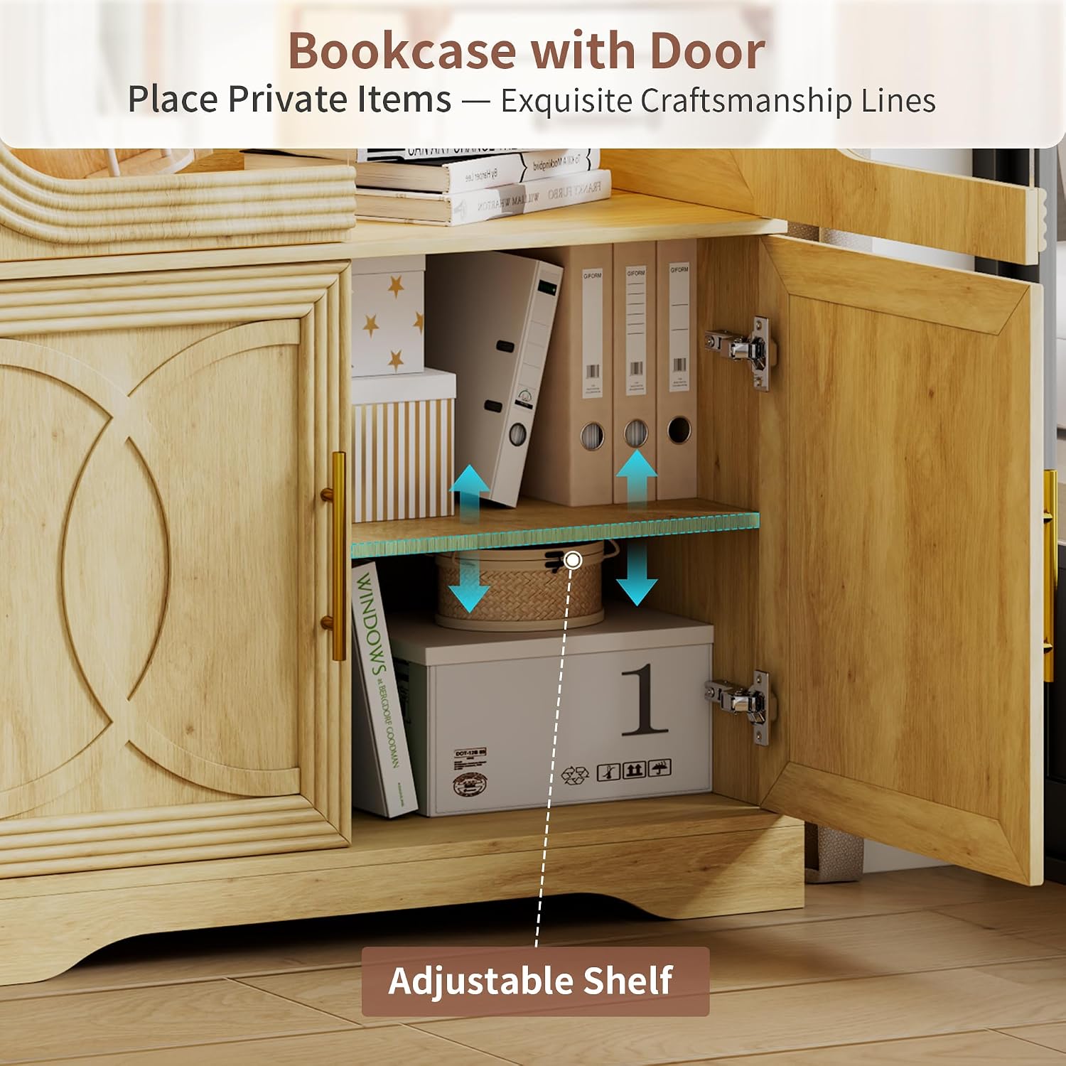 2pc Wood Display Cabinet with Glass Doors, 69' Tall Curio Cabinet with LED Lights, Glass Display Case with Storage and 3 Shelves for Living Room, (Oak-2)