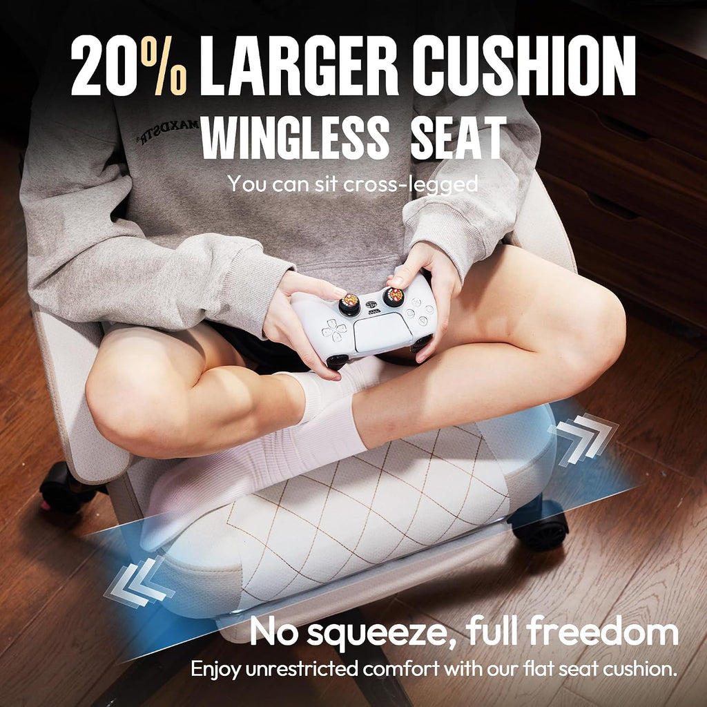 Dowinx Gaming Chair with Pocket Spring Cushion, High Back Ergonomic 360° Swivel Chair for Office Gaming, Massage Lumbar Support with Footrest for Adults, 300LBS Capacity, Beige for Office Gaming