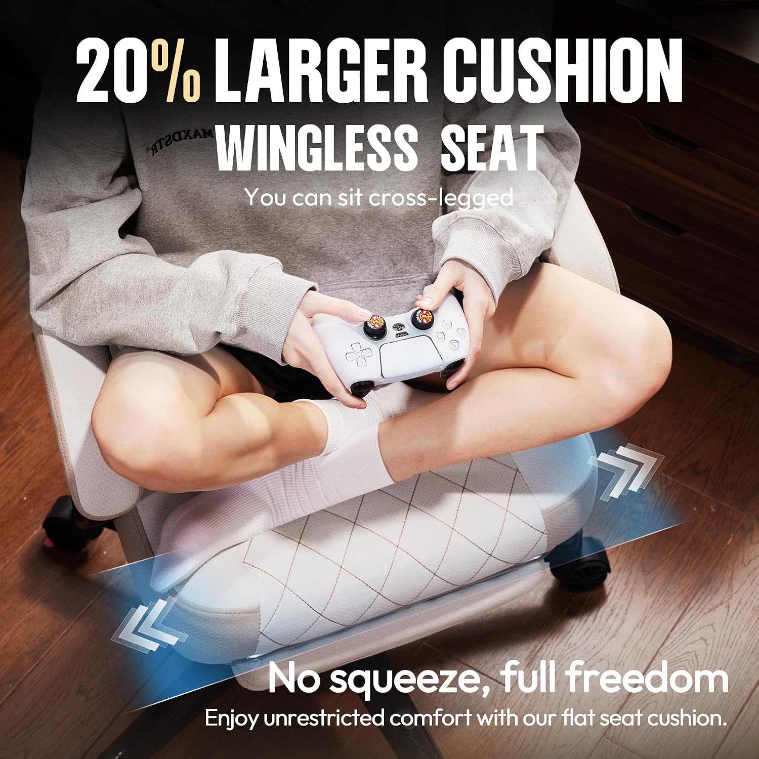 Dowinx Gaming Chair with Pocket Spring Cushion, High Back Ergonomic 360° Swivel Chair for Office Gaming, Massage Lumbar Support with Footrest for Adults, 300LBS Capacity, Beige for Office Gaming