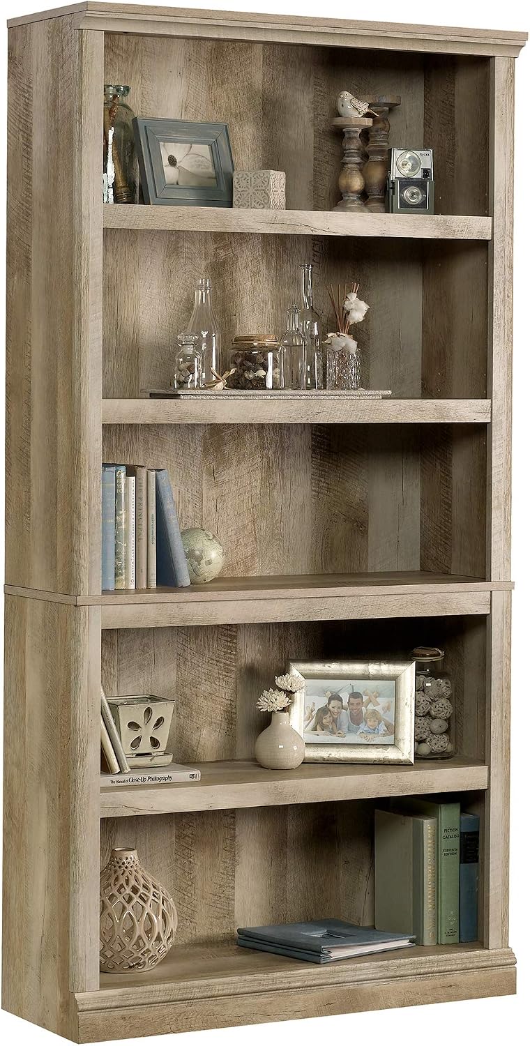 Sauder 5 Tier Book Shelf Wooden Bookcase Multipurpose Bookshelf for Home Office, Living Room, in Lintel Oak