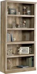 Sauder 5 Tier Book Shelf Wooden Bookcase Multipurpose Bookshelf for Home Office, Living Room, in Lintel Oak
