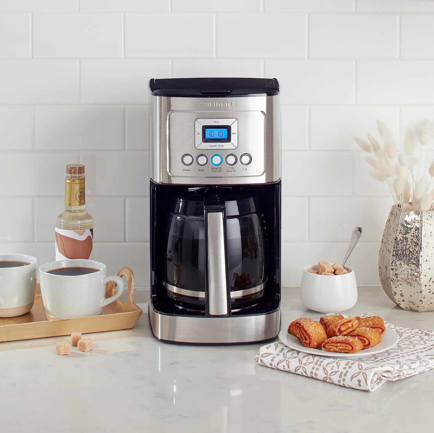 Cuisinart Coffee Maker, 14-Cup Glass Carafe, Fully Automatic for Brew Strength Control & 1-4 Cup Setting, Stainless Steel, DCC-3200P1 & DCG-12BC Grind Central Coffee Grinder, Blade, Silver
