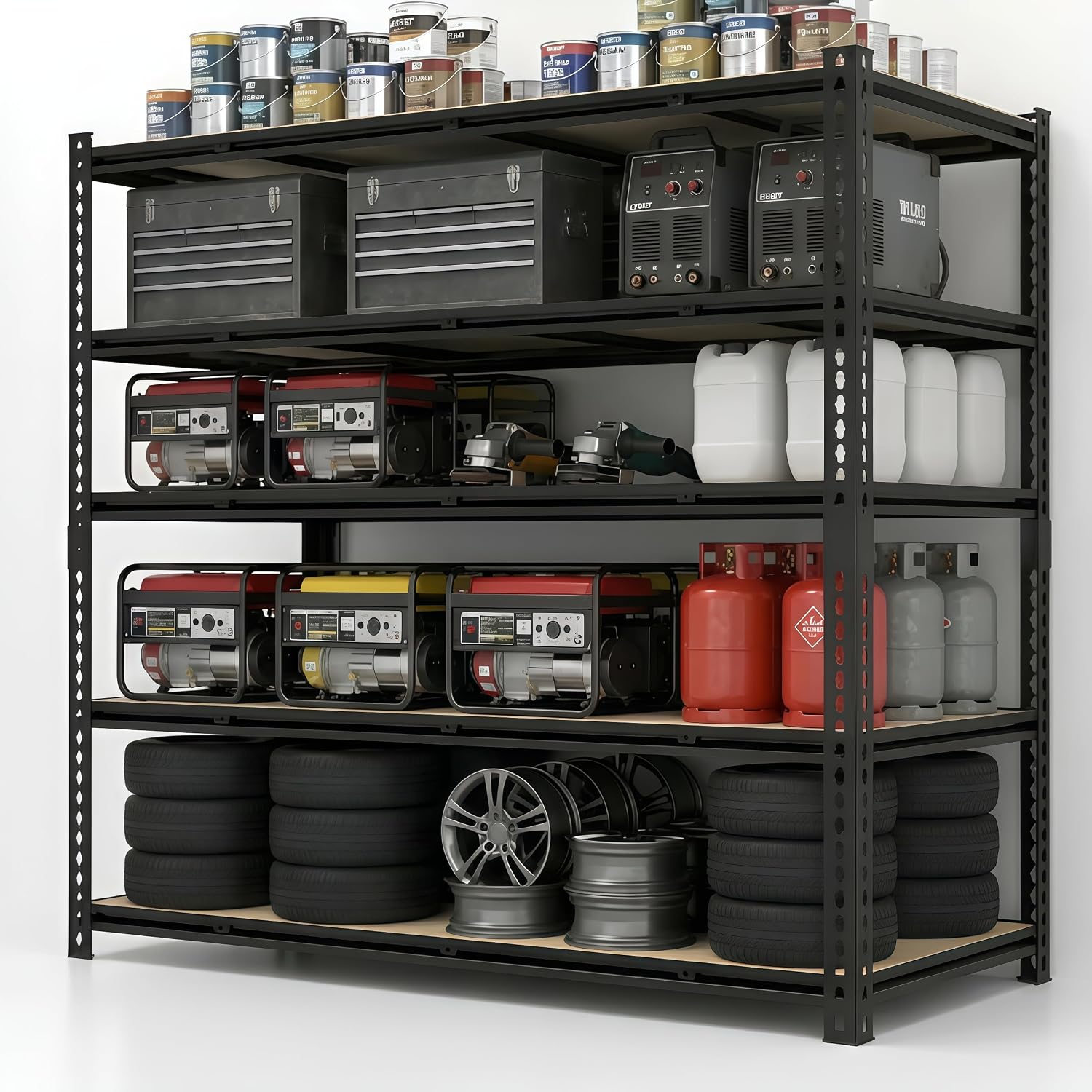 55' W Storage Shelves, 3500LBS Garage Shelving, 5-Tier Metal Shelving Unit, Adjustable Heavy Duty Shelving for Garage, Warehouse, Pantry, Kitchen, 55' W × 24' D × 72' H, Black
