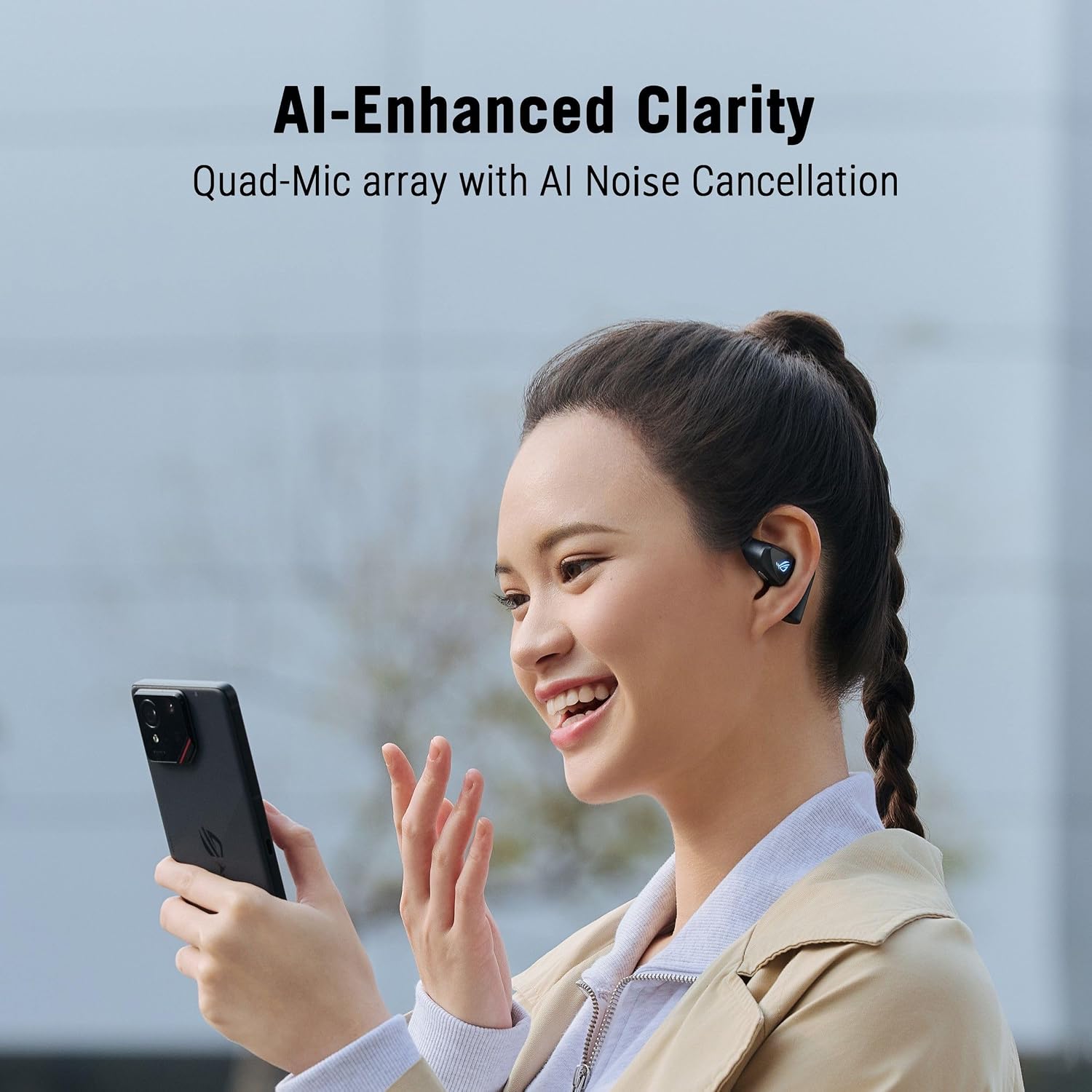 ASUS ROG Cetra Open Wireless Open Ear Earbuds – Dual-Mode (BT/2.4GHz), Quad AI Noise-Canceling Mic, Low Latency, 16H Playtime, IPX5 Water Resistant, for Daily/Workout/Outdoor/Gaming Use - Black