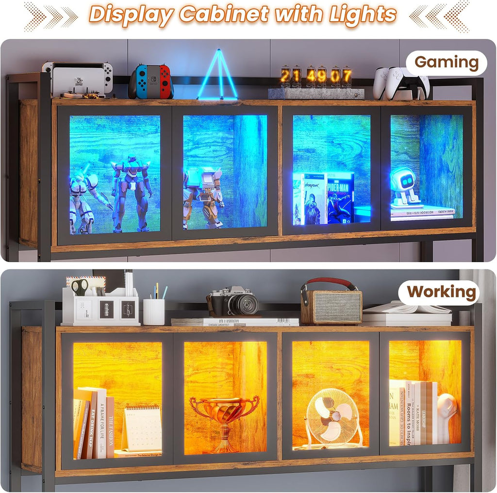 SEDETA L Shaped Gaming Desk with Drawers, L Shaped Computer Desk with Hutch and Storage Shelves, Gaming Desk with Pegboard, Led Lights, and Power Outlet, Home Office Desk, Corner Desk, Rustic Brown