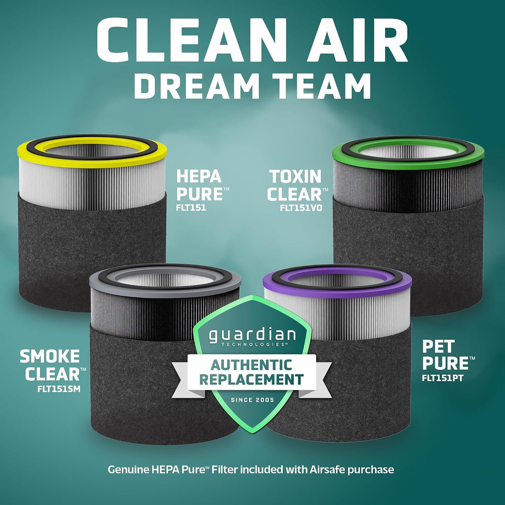 GermGuardian Airsafe+ HEPA Air Purifier for Home, Large Rooms Up To 1043 Sq. Ft. with HEPA Air Filter, UV-C Light & Air Quality Sensor, AC3000B, Black