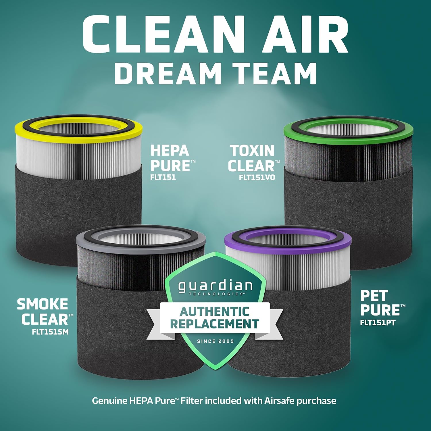 GermGuardian Airsafe+ HEPA Air Purifier for Home, Large Rooms Up To 1043 Sq. Ft. with HEPA Air Filter, UV-C Light & Air Quality Sensor, AC3000B, Black