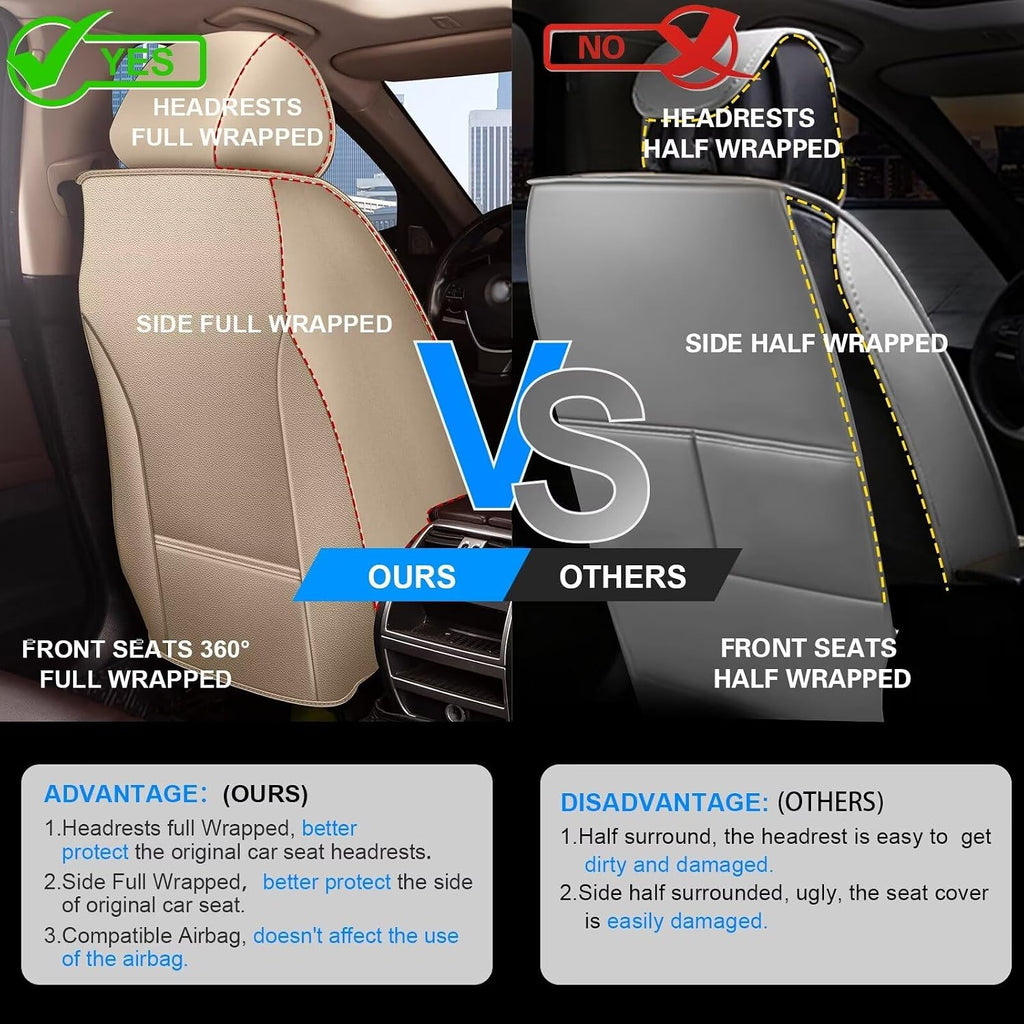 IKABEVEM Seat Covers Fit for Mazda 3 2007-2019 2PCS Front Car Seat Covers Faux Leather Seat Cushion Waterproof Auto Protectors(Beige)-2 Front Seat Covers