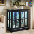 32' H LED Accent Curio Cabinet with 7 Color Lights for Collectibles, Modern Storage Cabinet with Tempered Glass Doors, Sideboard Buffet Case with Smartphone-Controlled Lights (Black)