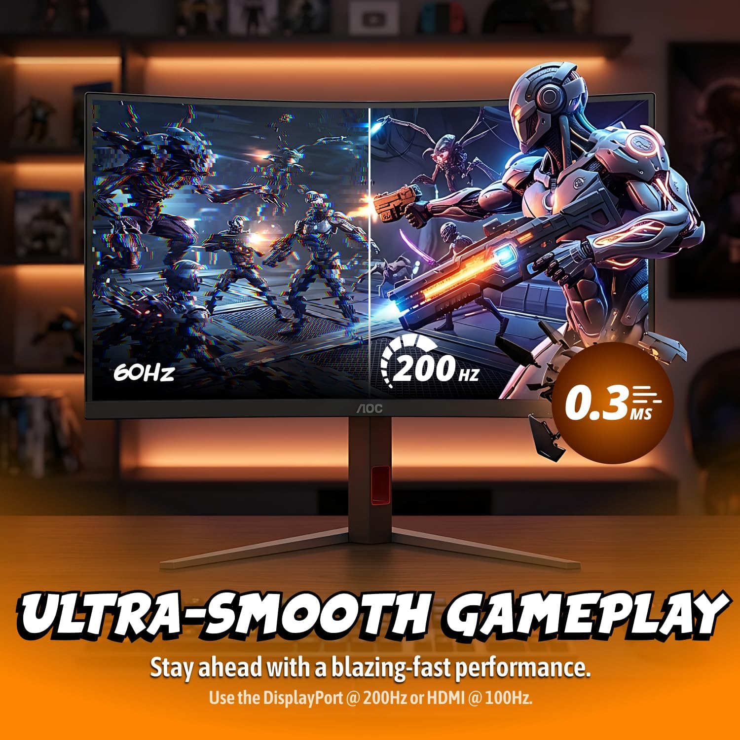 AOC CU34G4H 34 inch Curved Ultrawide Gaming Monitor, WQHD 3440x1440, 200Hz DisplayPort / 100Hz HDMI, 0.3ms MPRT, 1500R VA Panel, Adaptive-Sync, HDR Ready, DisplayPort 1.4, HDMI 2.0