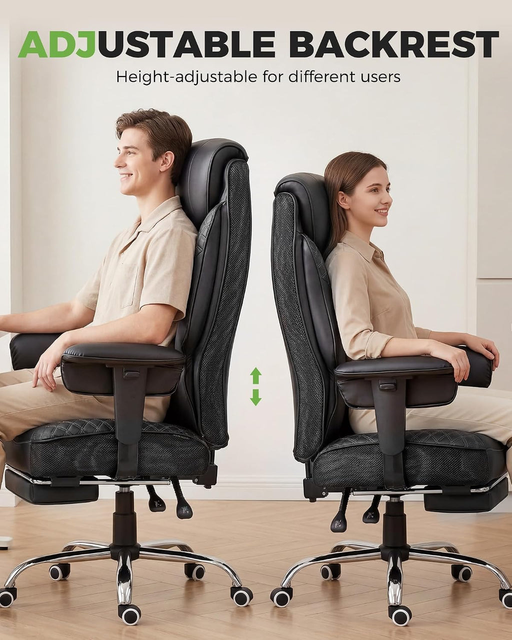 GTPLAYER Big and Tall Office Chair, High Back Computer Gaming Chair with Ergonomic Lumbar Support &Pocket Spring Cushion for Lower Back Pain Relief, Leather Executive Chair with Foot Rest, Black
