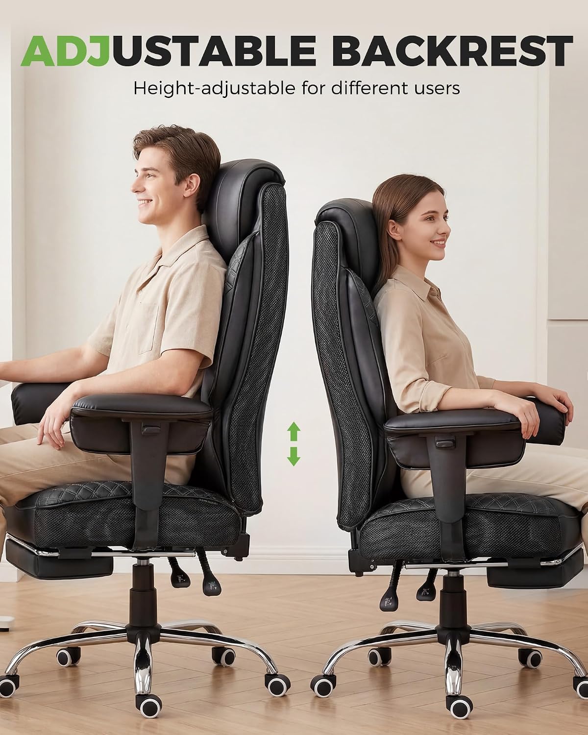 GTPLAYER Big and Tall Office Chair, High Back Computer Gaming Chair with Ergonomic Lumbar Support &Pocket Spring Cushion for Lower Back Pain Relief, Leather Executive Chair with Foot Rest, Black