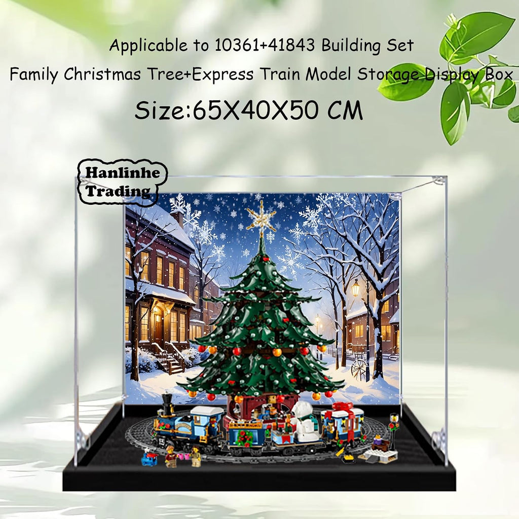 Acrylic Display Case for Lego 41843 Family Christmas Tree+10361 Express Train Building Set– Dustproof Display Box, Display Box Compatible with Lego 41843 10361-Only Display case (Back Spray 1)