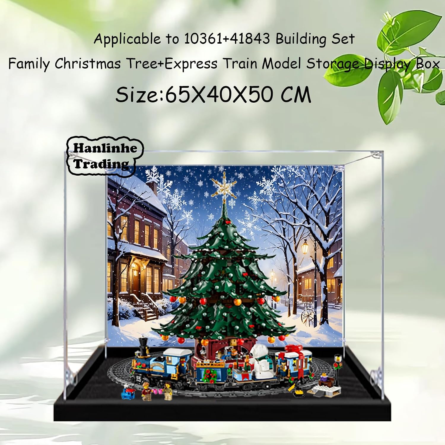 Acrylic Display Case for Lego 41843 Family Christmas Tree+10361 Express Train Building Set– Dustproof Display Box, Display Box Compatible with Lego 41843 10361-Only Display case (Back Spray 1)