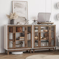 BELLEZE Set of 2 Sideboard 31 Inch Buffet Cabinet with 3-Tiers Shelves and Glass Display Door, Console Table Storage/Pantry Cabinet Coffee Bar for Living Room Entryway, Brown
