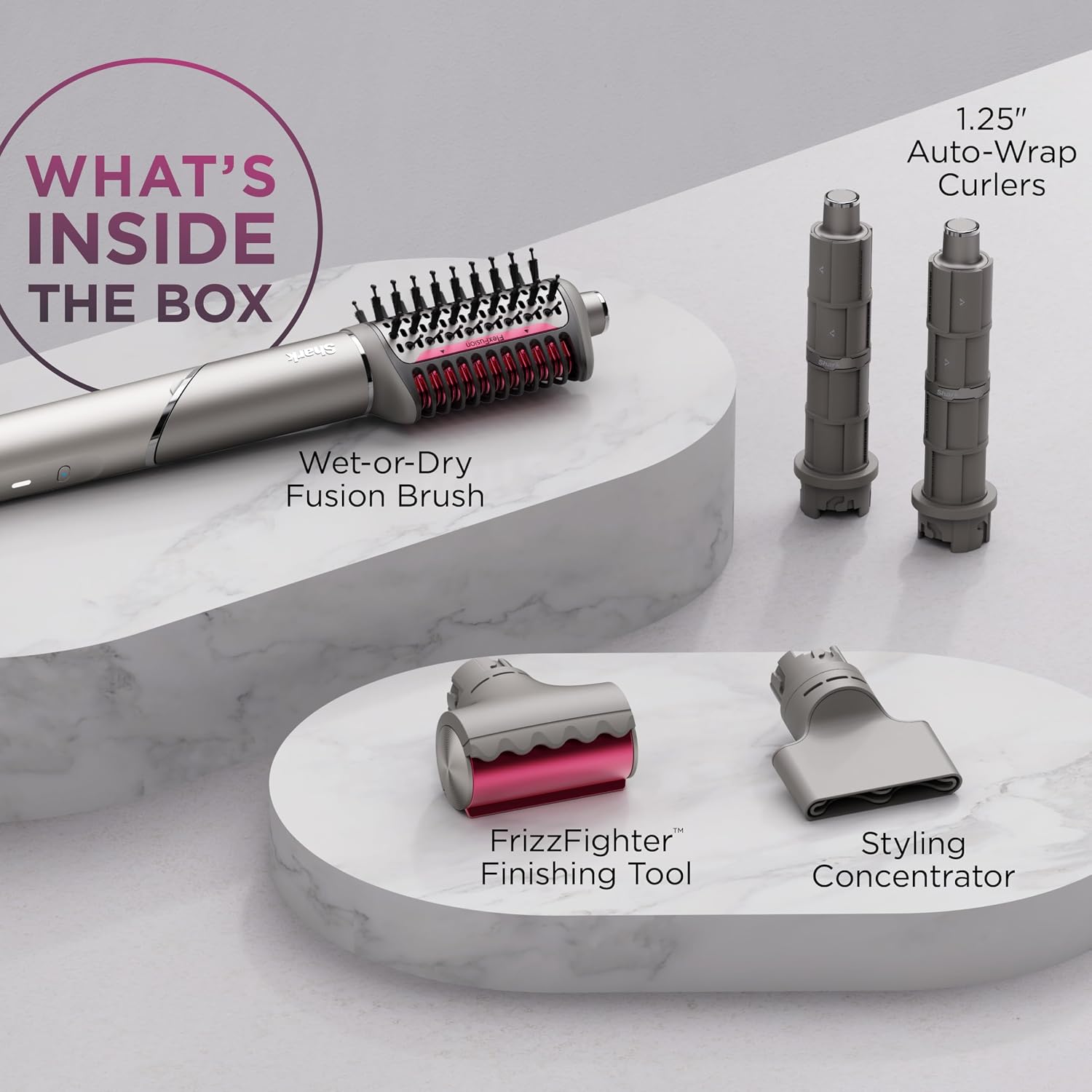Shark FlexFusion Hair Dryer with Fusion Hair Brush, Ceramic Air Styler with Auto-Wrap Hair Curlers & Concentrator, Ceramic Plates, Metallic Mist HD641