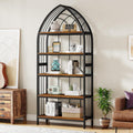 Tribesigns 5-Tier Bookshelf, 74.8-Inch Tall Bookshelf, Industrial Curved Freestanding Display Shelf, Wood Storage Shelves with Metal Frame for Home Office (1, Rustic Brown & Black)