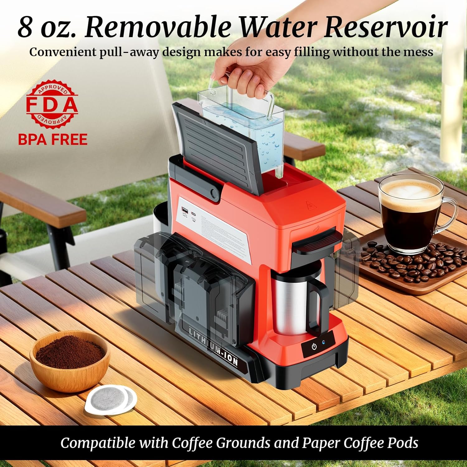 Cordless Coffee Maker for Milwaukee 18V Battery, 3 Brewing Options Drip Coffee Maker with Coffee Grinder, Portable Single Serve Coffee Makers for Camping, Travel, and Jobsite. (Tool Only)
