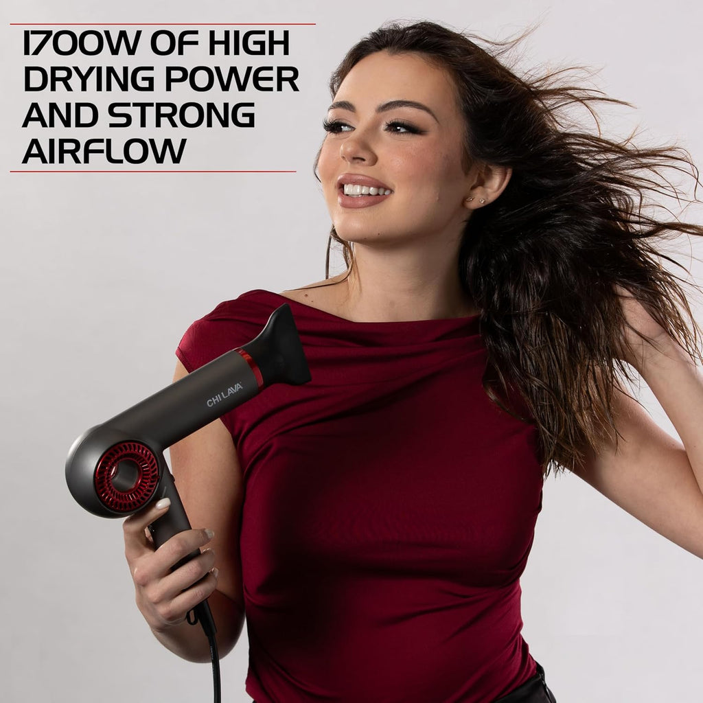 CHI Lava Brushless Motor Hair Dryer, Foldable Design, Faster, Quieter Drying, Reduces Frizz & Enhances Shine, Customizable Heat & Speed Settings