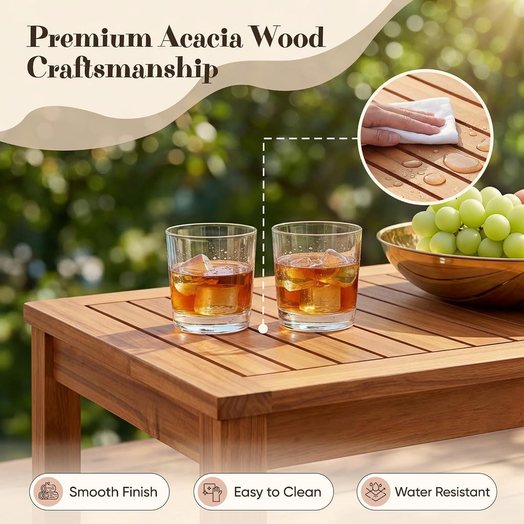 Devoko Patio Furniture Set 8 Pieces Acacia Wood Outdoor Furniture, Patio Set with Table & Cushions for Garden, Deck, Backyard, Natural