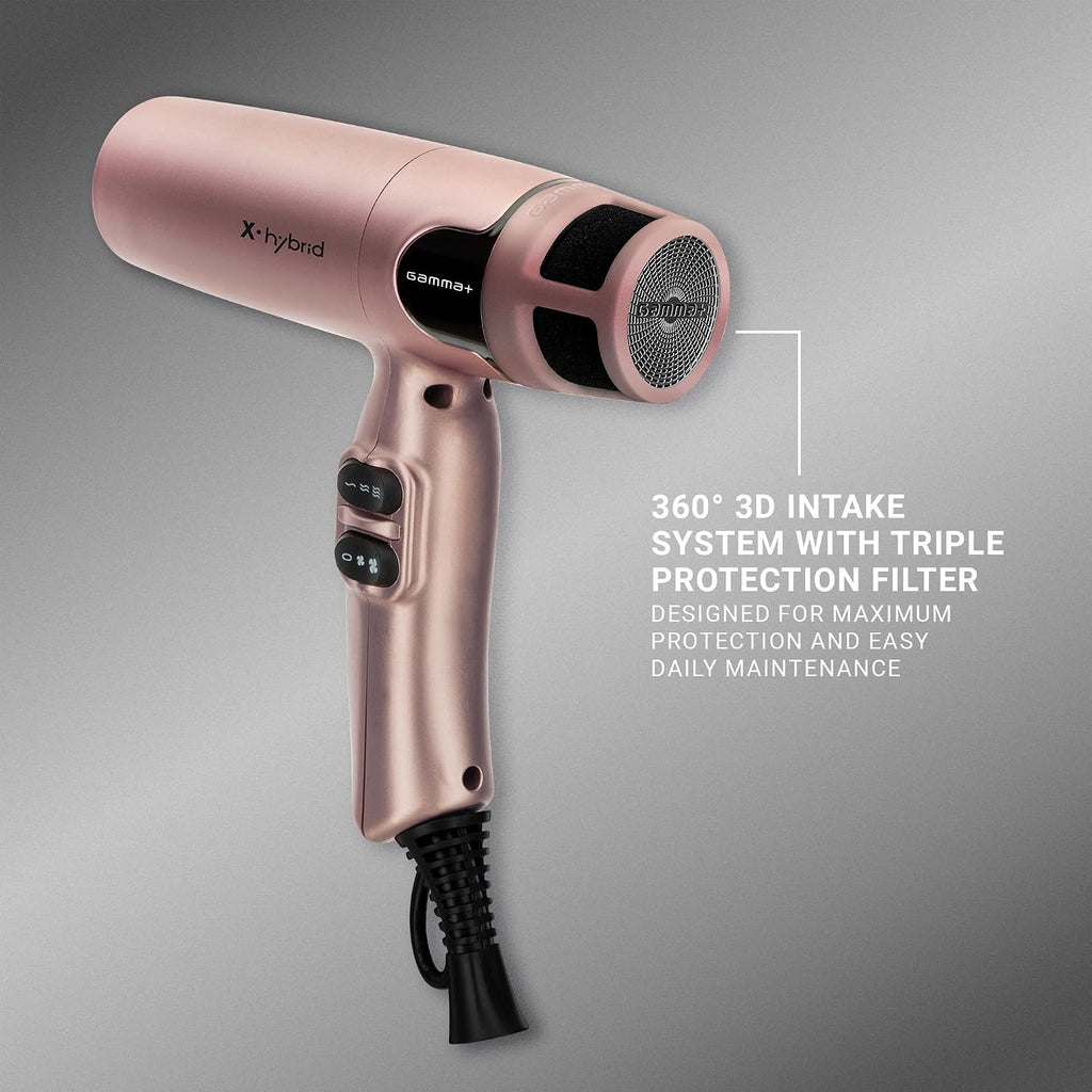 GAMMA+ Hybrid Professional Hair Dryer Lightweight, Ionic Technology, Low Noise with 2 Nozzles and Diffuser
