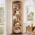 Tribesigns 6-Tier Tall Corner Shelf, 71-Inch Rustic Narrow Corner Bookshelf Bookcase with Square Rack, Freestanding Corner Display Storage Shelf Organizer for Living Room, Kitchen, Office, Natural