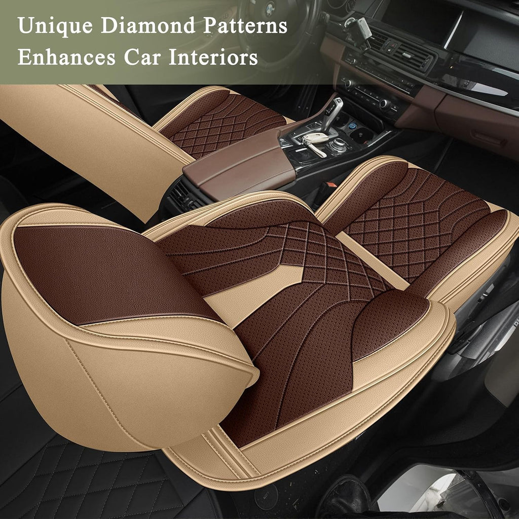IKABEVEM Breathable Car Seat Covers for Honda Ridgeline 2006-2025 2026, Front Seats, Perforated Leather, Seat Protector, Interior Trim for Honda Ridgeline Accessories (Beige&Brown)