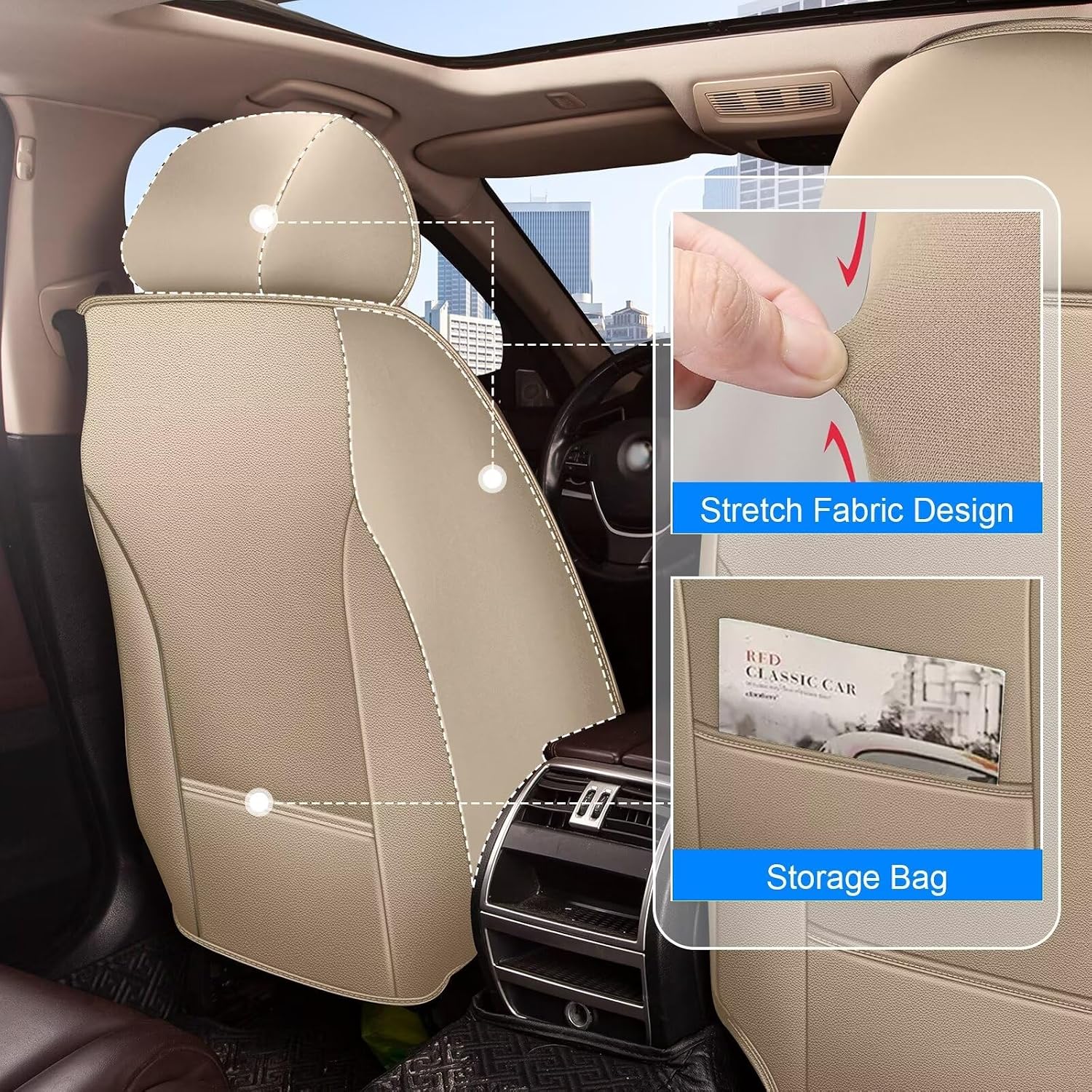 IKABEVEM Seat Covers Fit for Mazda 3 2007-2019 2PCS Front Car Seat Covers Faux Leather Seat Cushion Waterproof Auto Protectors(Beige)-2 Front Seat Covers