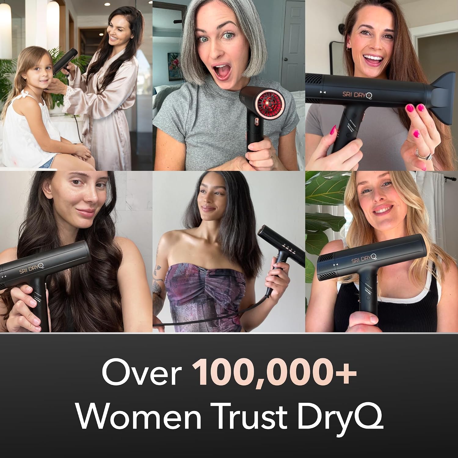SRILabs DryQ 'Smart' Hair Dryer - Super Lightweight, Foldable - Powerful, Quiet Motor - Infrared and Ionic Technology - 3 Magnetic Attachments - Heat Control with Locking Switch