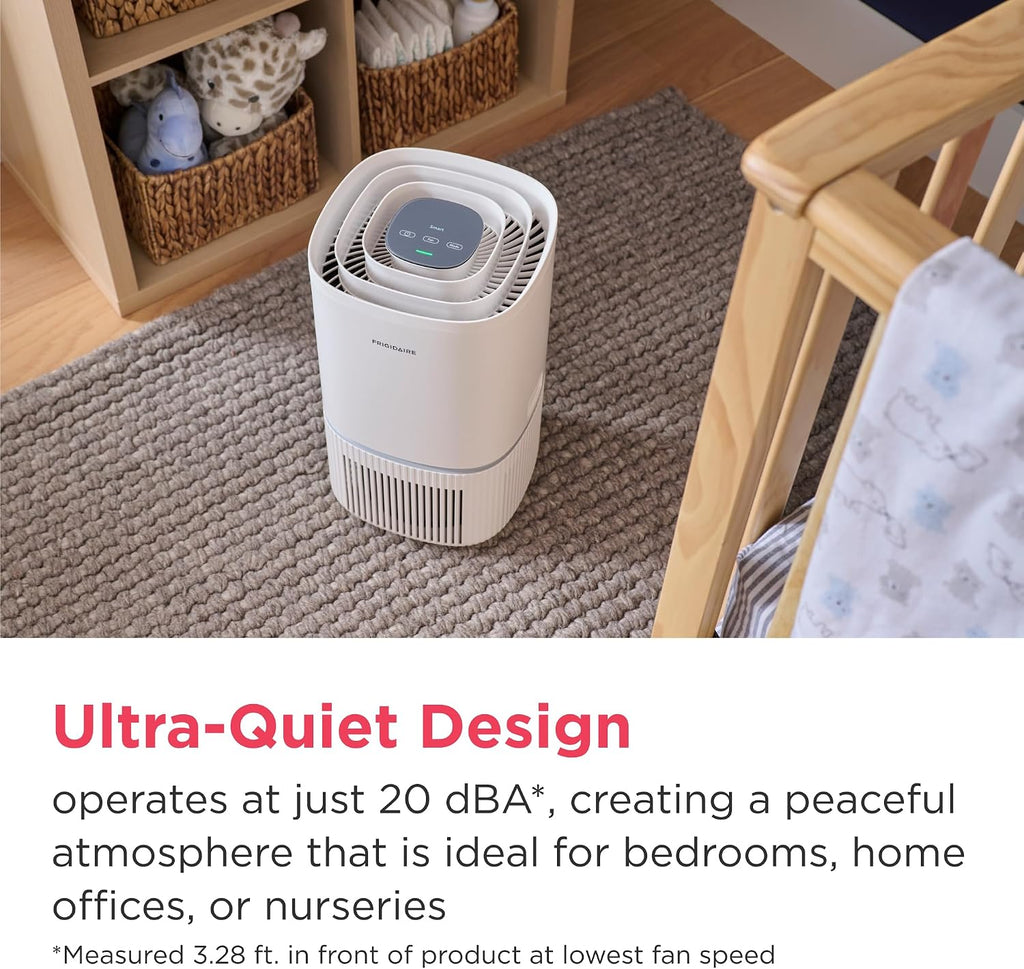Frigidaire PureA300 HEPA Air Purifier with Wi-Fi for Small Bedrooms, Covers up to 850 Sq. Ft., 3-Stage Filtration, Energy Star Certification, Air Quality Monitoring, Smart Mode, Ultra Quiet, White