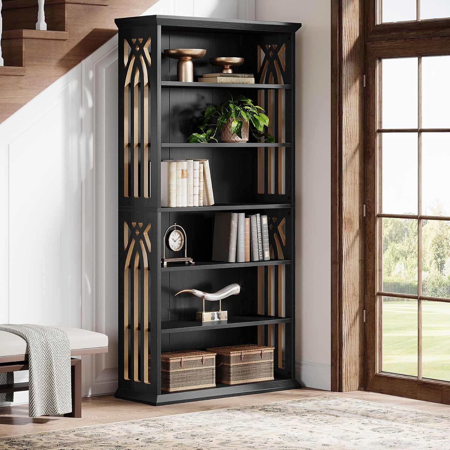 Tribesigns 6-Tier Bookshelf, 75-Inch Tall Bookcase, Large Bookshelves and Bookcases Freestanding Display Shelves, Wood Book Shelf for Living Room, Home Office, Bedroom, Black (2Packs)