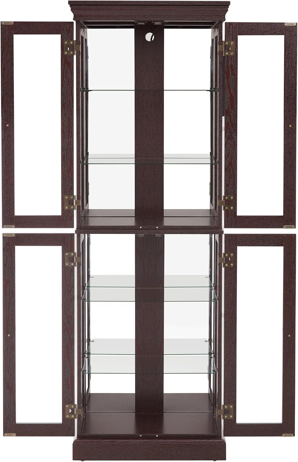 Lighted Glass Curio Cabinet with Lights & Adjustable Shelves,Curio Display Cabinet with Wood Frame,Corner Cabinet for Kitchen,Living Room,Office(Free Standing,Light Bulb Include)