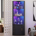 Lvifur 69' Corner Glass Display Cabinet with RGB Lights,3-Tier Movable Glass Shelves,Curio Display with Human Body Sensor,Bookcase with Storage Cabinet for Toys,Books,Collectibles,Liquor,Black