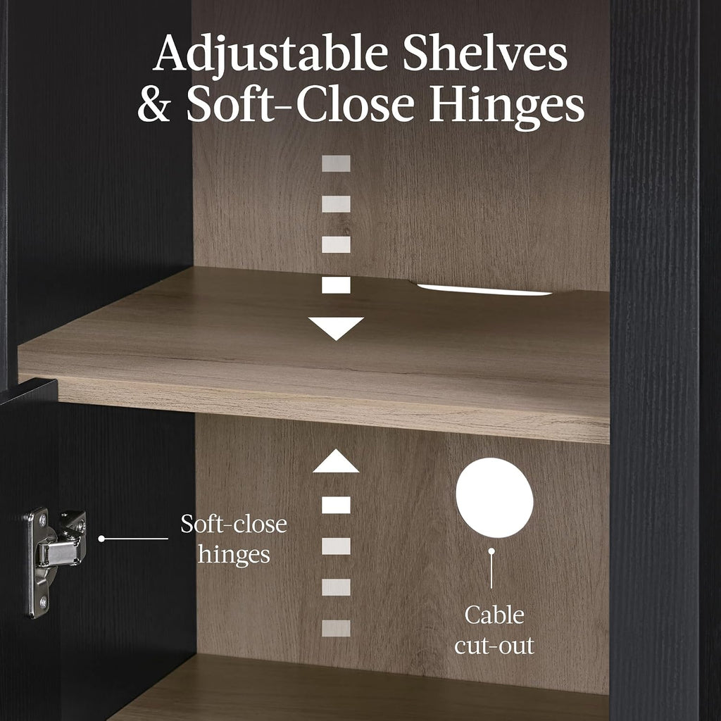 Best Choice Products 72' Tall Narrow Arched Pantry Cabinet w/Reeded Door, 4-Tier Bookshelf, Armoire, Hutch, Bookcase, Storage Cabinet w/Adjustable Shelves, for Dining Room and Livingroom - Black Oak