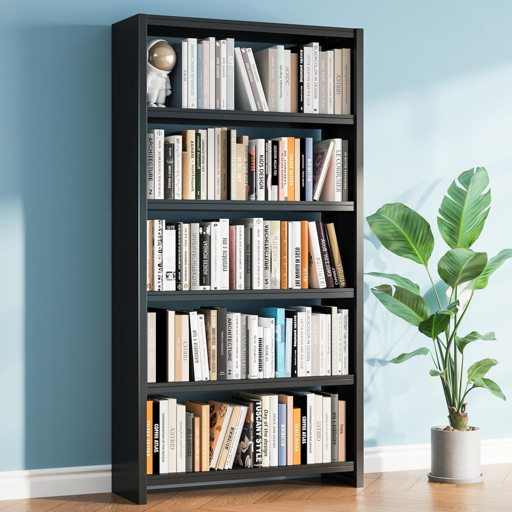 5 Tier Metal Bookshelf, Black 69' Tall Bookcase, Large Heavy Duty Book Shelves, Industrial Wide Book Shelves, Display Storage Shelves for Library Bedroom Living Room Office