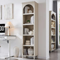 IFGET 76' Tall Arched Bookcase, Farmhouse 5 Tiers Narrow Arched Bookshelf Cabinet with Adjustable Shelves, Modern Wooden Book Shelf w/Storage and Open Display Shelves for Living Room, Office-Cream