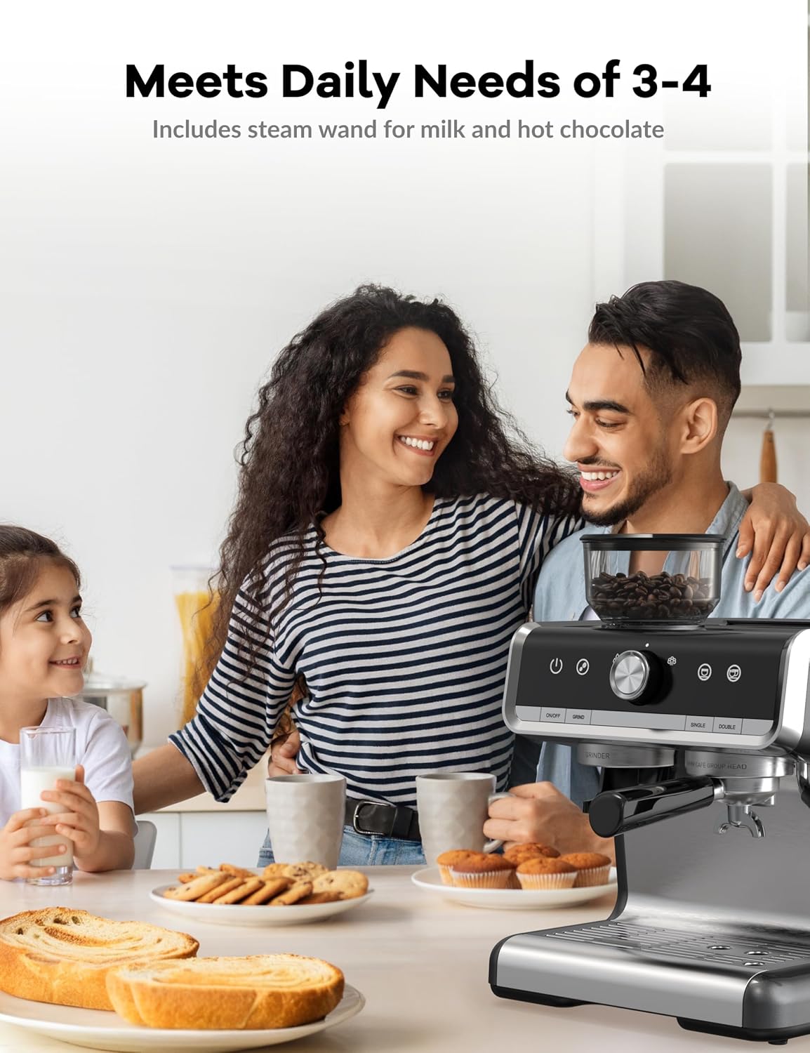 GarveeHome Espresso Machine With Grinder, 20 Bar Semi-Automatic Espresso Coffee Maker With Milk Frother Steamer Wand Cappuccino Latte Macchiato, 95 oz Water Tank, PID Temperature Control, Dark Gray