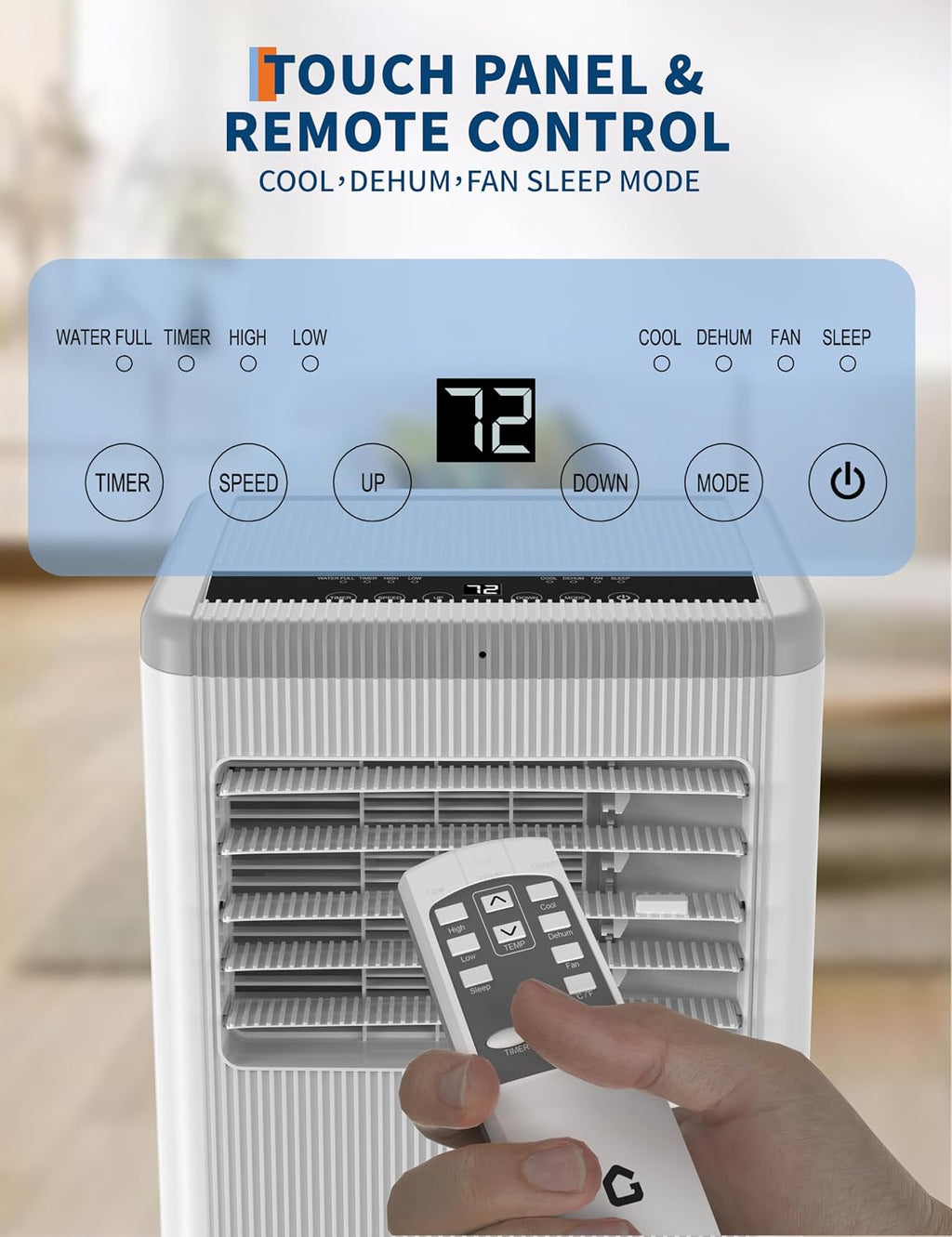 GarveeTech 10,000 BTUs Portable Air Conditioners with Heater, 3 in-1 Cooling AC Portable Air Conditioner for Room with Sleep Mode, Ventless Floor Air Conditioner, 3 Speeds Fan & Dehumidifier