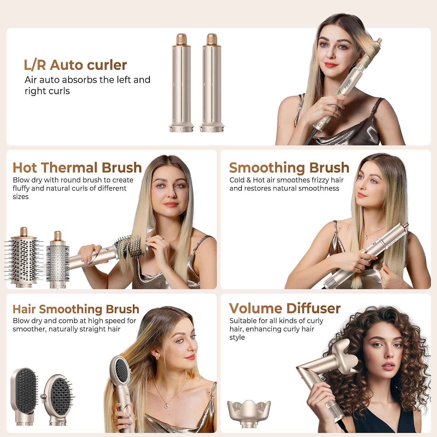 UKLISS 8-in-1 High-Speed Air Styler & Drying System - 110,000 RPM Foldable Hair Multi-Styler with Auto-Wrap Curler, Diffuser & Flyaway Smoothing Brush - Ionic Hair Styling Tool Kit for All Hair Types