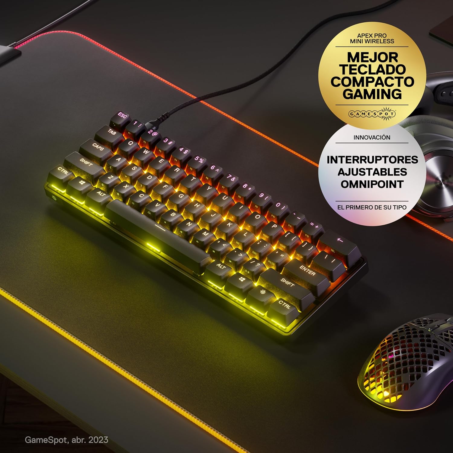 SteelSeries Apex Pro Mini HyperMagnetic Gaming Keyboard – Adjustable Actuation – Compact 60% Form Factor – RGB – PBT Keycaps – USB-C