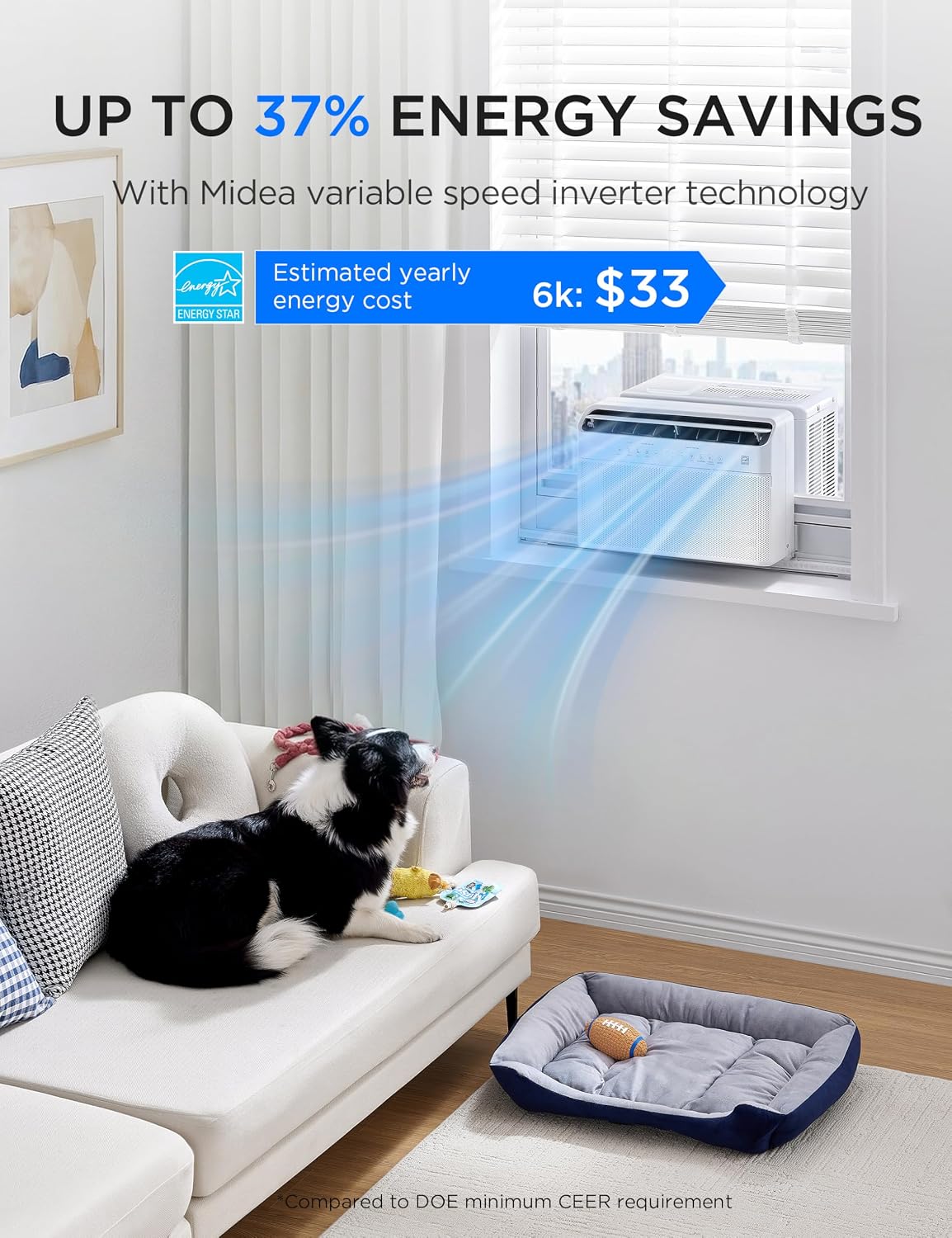 Midea 6,000 BTU U Shaped Smart Inverter Window Air Conditioner - Cools 250 Sq Ft, Ultra Quiet with Open Window Operation - Alexa/Google Assistant Compatible, 37% Energy Savings, Remote (2026 Edition)