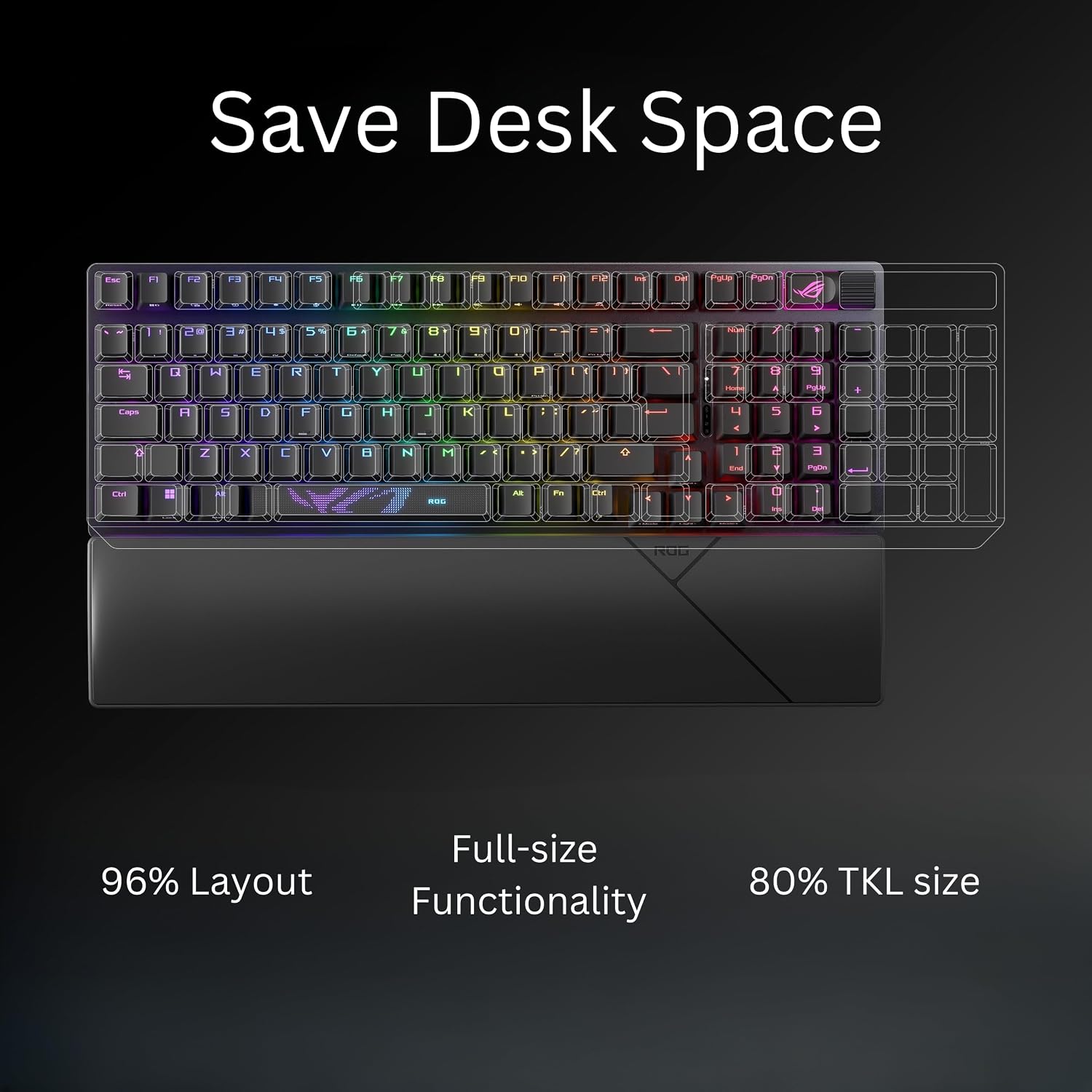 ASUS ROG Strix Scope II 96 Wireless Mechanical Gaming Keyboard – 96% Full-Size, Tri-Mode Connectivity, Hot Swappable Pre-lubed ROG NX Storm Clicky Switches, PBT Keycaps, RGB, PC/Mac Support - Black