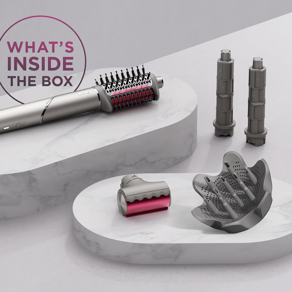 Shark FlexFusion Hair Dryer with Fusion Hair Brush, Diffuser, Ceramic Air Styler with Auto-Wrap Hair Curlers, Ceramic Plates, Metallic Mist HD642