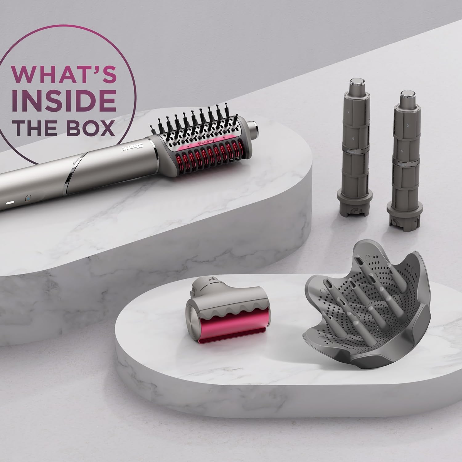 Shark FlexFusion Hair Dryer with Fusion Hair Brush, Diffuser, Ceramic Air Styler with Auto-Wrap Hair Curlers, Ceramic Plates, Metallic Mist HD642