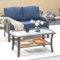ovios 2-Piece Patio Furniture Set, Outdoor Wicker Sofa with Coffee Table, High Back Rattan Couch Loveseat with Comfy Cushions for Porch Yard Deck, Denim Blue