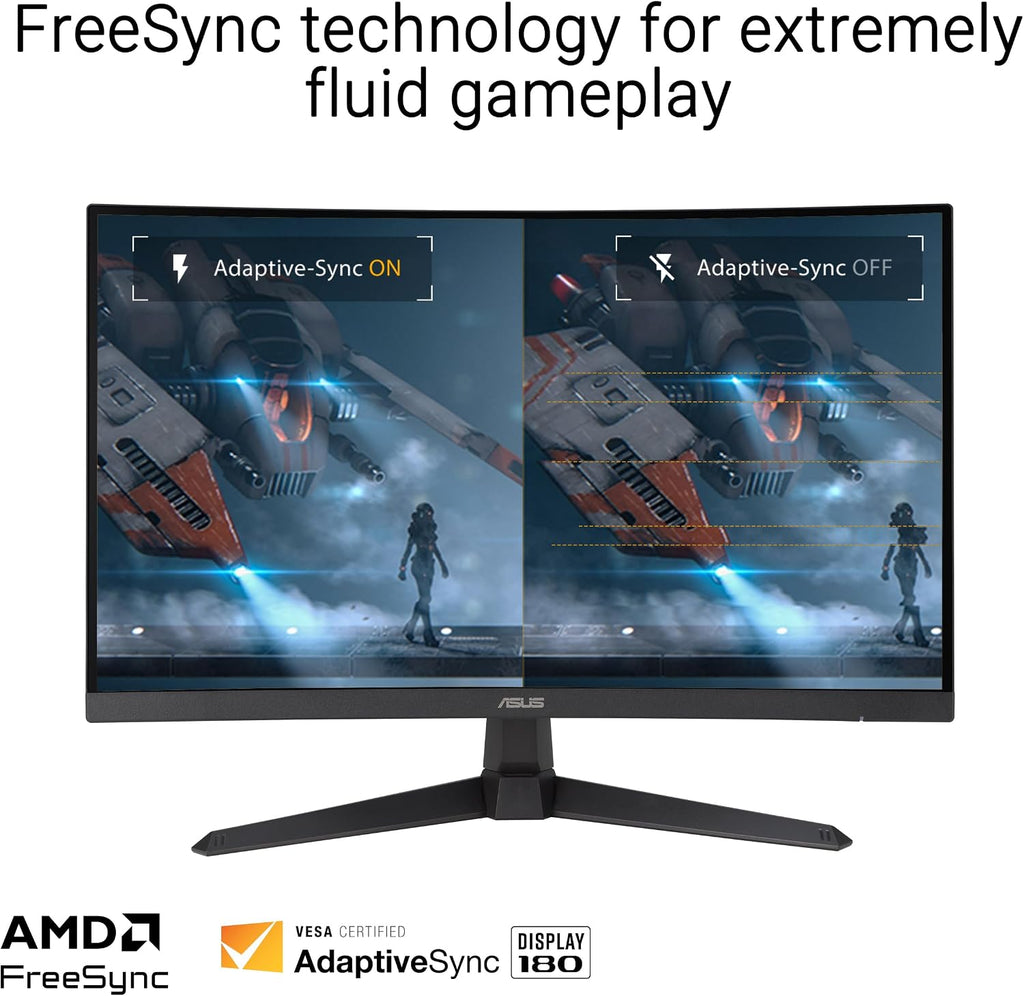 ASUS TUF Gaming 27' 1080P Curved Monitor (VG27VQ3B) – Full HD, 180Hz, 1ms, Extreme Low Motion Blur Sync, FreeSync, 1500R Curvature, Eye Care, 90% DCI-P3, DisplayWidget, 3 yr Warranty