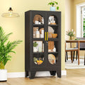 47' H Locking Display Cabinet with Glass Door, Tall black Storage Cabinet with 3 Adjustable Shelves, Metal Curio Cabinet Multi-Purpose Display Case for Collectibles Living Room/Bedroom/Kitchen/Bar