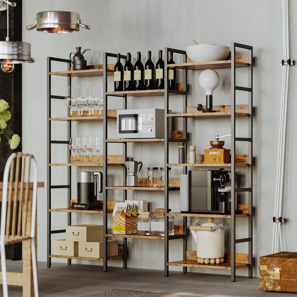 IRONCK Bookshelf, Bookshelves and Bookcases, 5 Tiers Bookshelf with Baffles, Large Book Shelf with Metal Shelving, Triple Wide Shelves for Living Room, Home Office