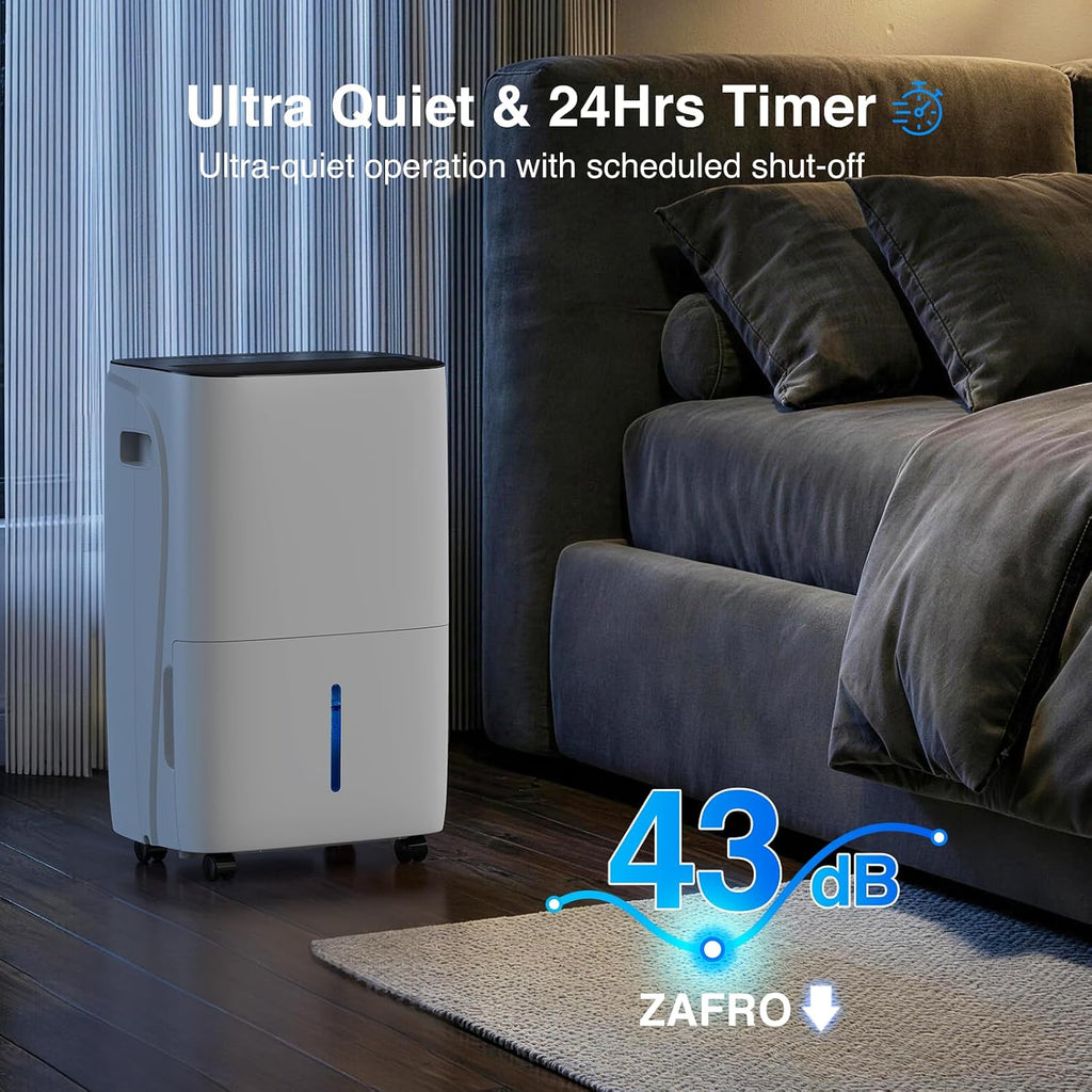 ZAFRO 7000 Sq.Ft Dehumidifiers for Home and Basement with Drain Hose, Energy Saving Max 150 Pints Dehumidifier with Auto or Manual Drainage, Auto Defrost, Three Modes, 24Hrs Timer